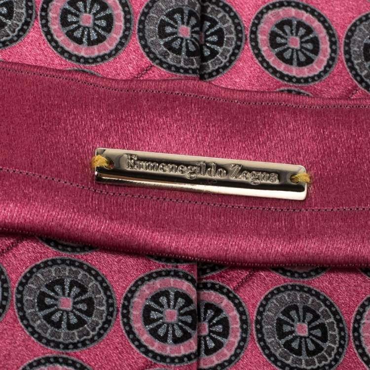 مملوكة مسبقًا Ermenegildo Zegna Pink Geometric Floral Patterned Silk Tie