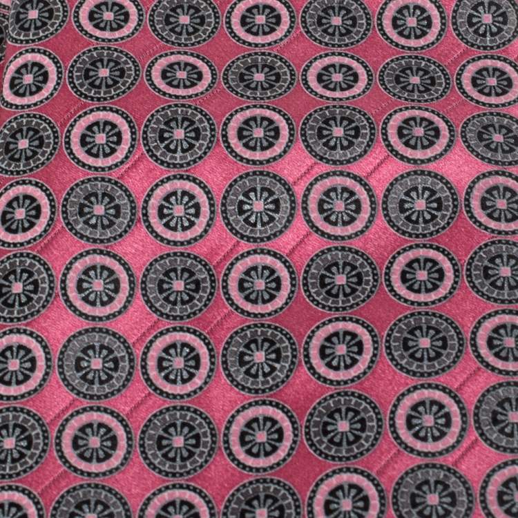 مملوكة مسبقًا Ermenegildo Zegna Pink Geometric Floral Patterned Silk Tie