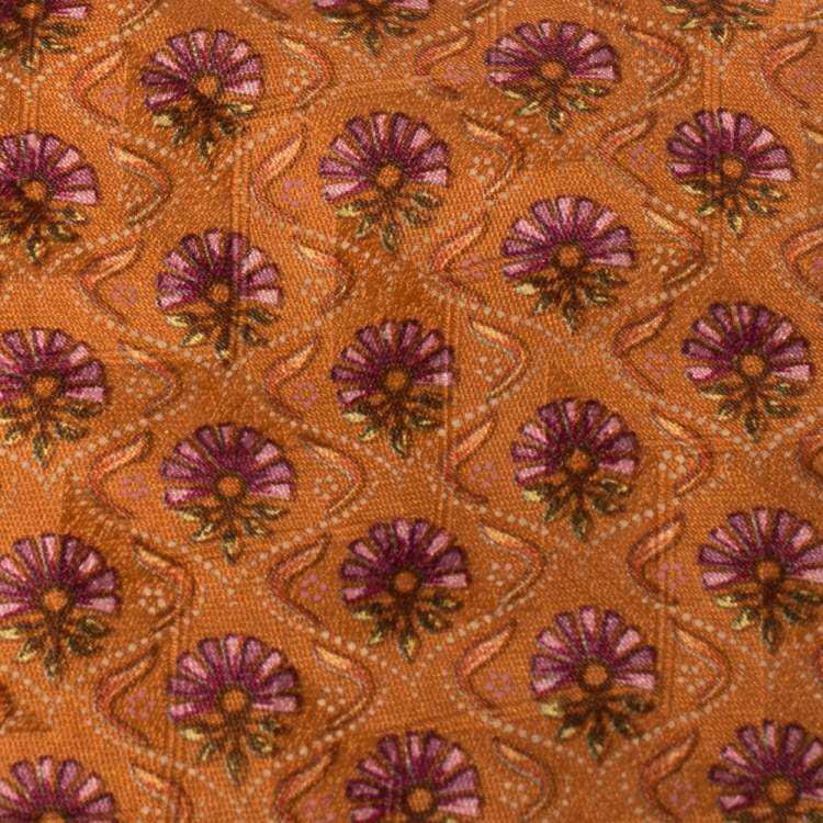 Pre Owned Ermenegildo Zegna Disegno Esclusivo Orange Floral Patterned Silk Tie