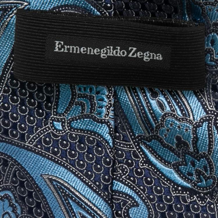 مملوكة مسبقًا Ermenegildo Zegna Blue Paisley Silk Jacquard Tie