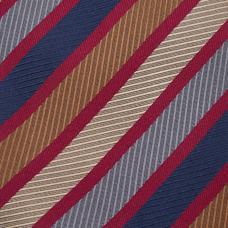 Pre Owned Ermenegildo Zegna Burgundy Diagonal Striped Silk Jacquard Tie