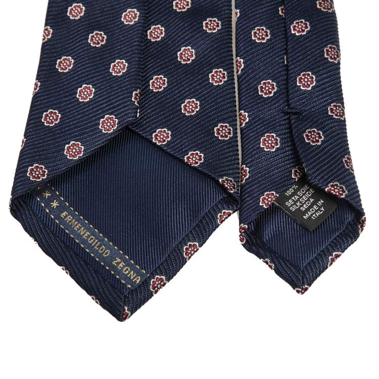 Pre Owned Ermenegildo Zegna Navy Blue Floral Motif Silk Tie