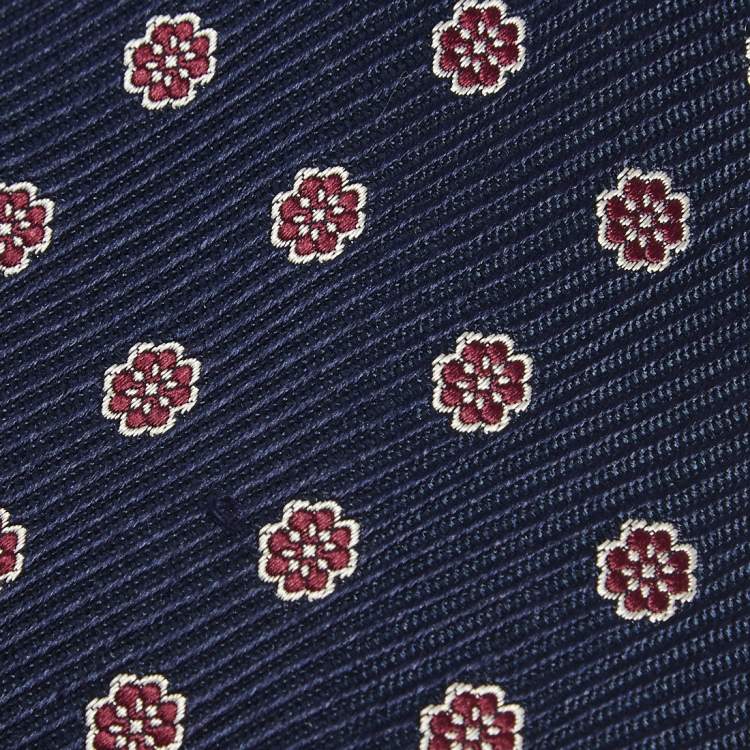 Pre Owned Ermenegildo Zegna Navy Blue Floral Motif Silk Tie