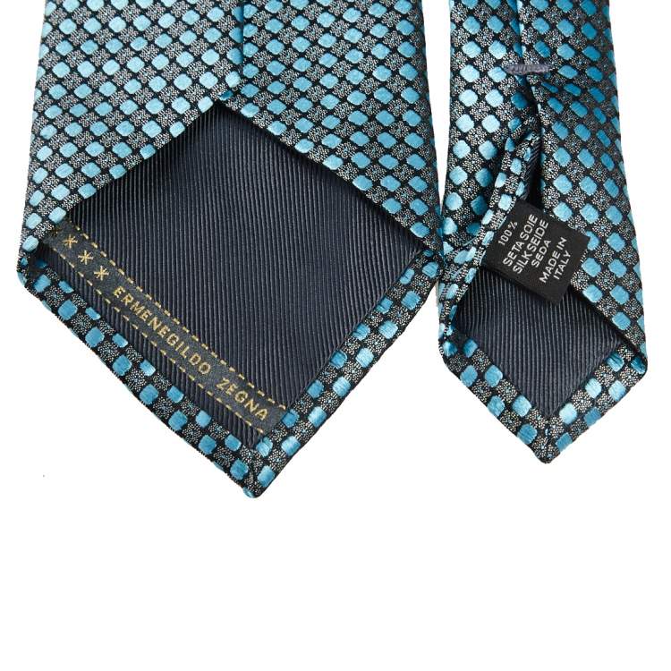 Pre Owned Ermenegildo Zegna Blue Patterned Silk Jacquard Tie