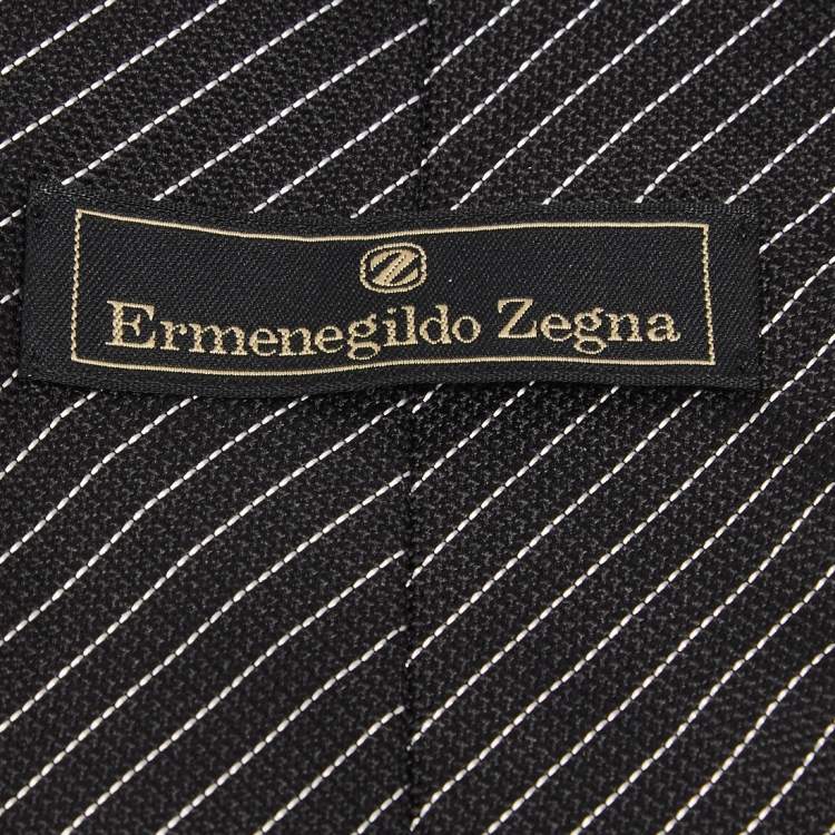 Pre Owned Ermenegildo Zegna Black Striped Silk Tie