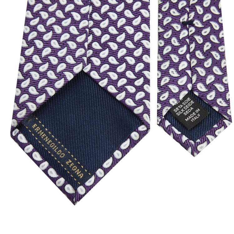 Pre Owned Ermenegildo Zegna Purple Paisley Print Silk Tie