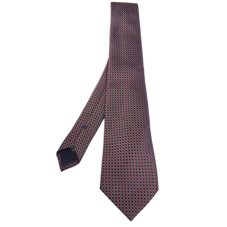 Pre Owned Ermenegildo Zegna Red & Navy Blue Patterned Silk Jacquard Tie