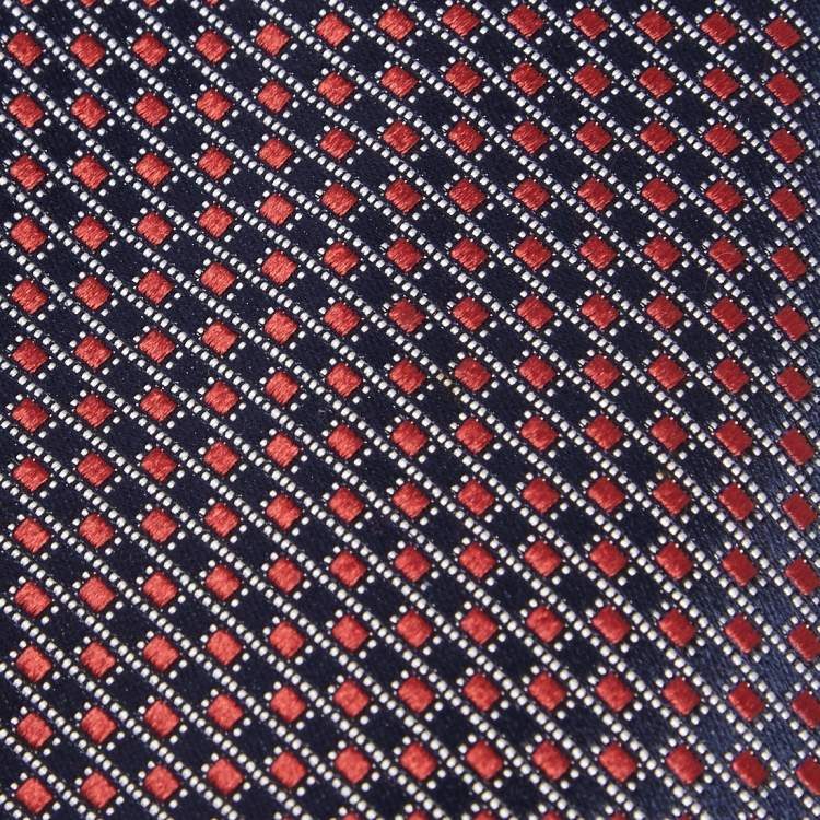 Pre Owned Ermenegildo Zegna Red & Navy Blue Patterned Silk Jacquard Tie