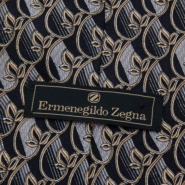 Pre Owned Ermenegildo Zegna Dark Grey Floral Print Silk Tie
