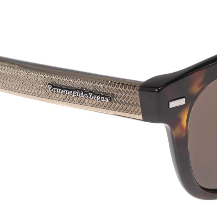 Pre Owned Ermenegildo Zegna Brown EZ 0028FN Tortoise Shell Square Sunglasses