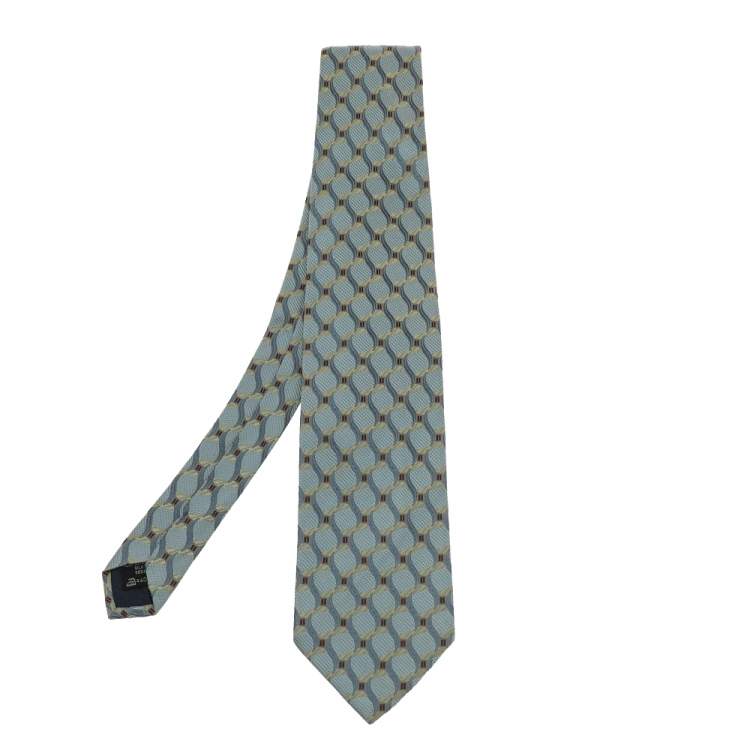 Pre Owned Ermenegildo Zegna Aqua Green Jacquard Silk Tie
