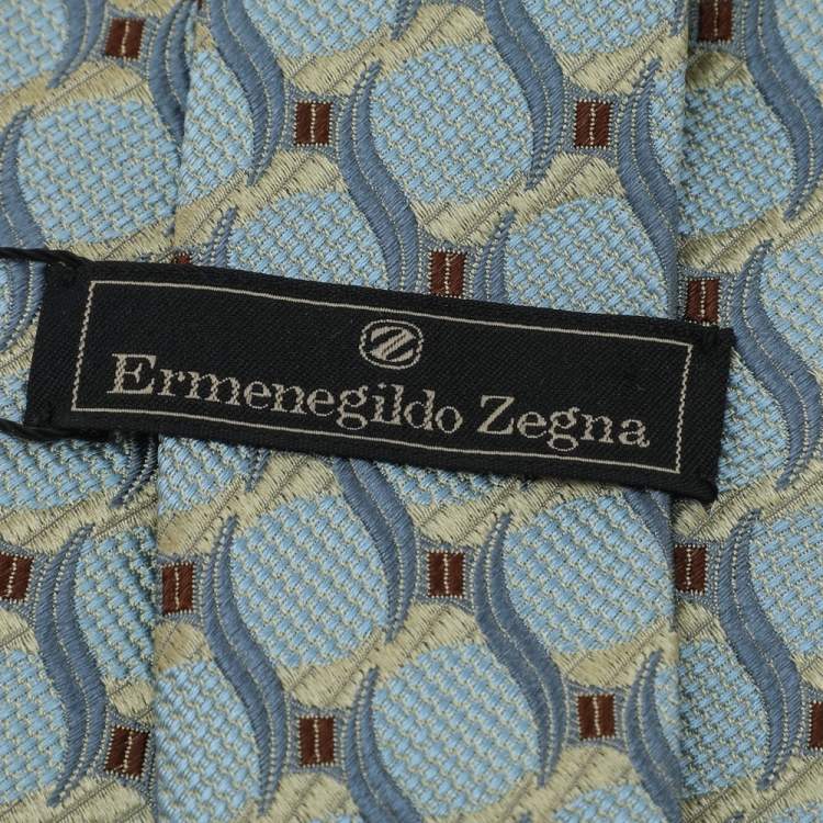 Pre Owned Ermenegildo Zegna Aqua Green Jacquard Silk Tie