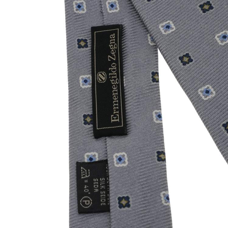 Pre Owned Ermenegildo Zegna Grey Floral Motif Silk Tie