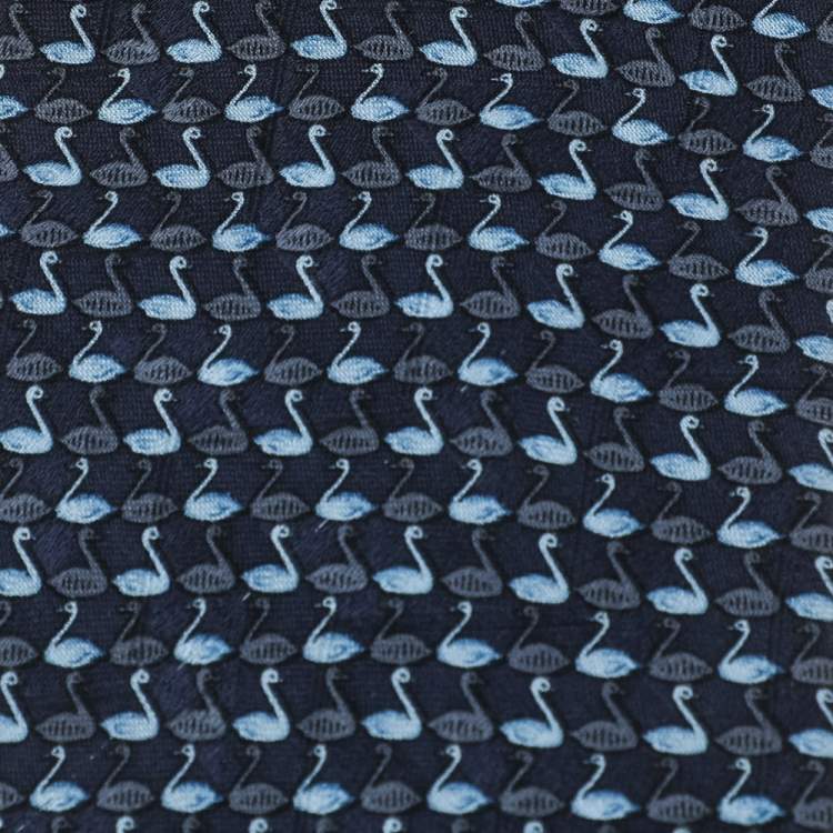 Pre Owned Ermenegildo Zegna Blue Swan Print Silk Tie