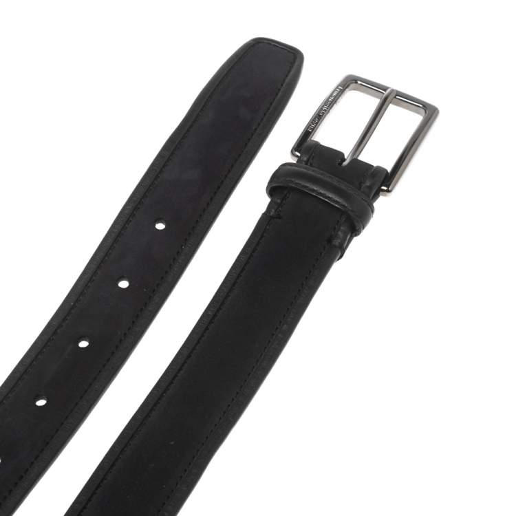 Pre Owned Ermenegildo Zegna Black Suede and Leather Buckle Belt 105CM