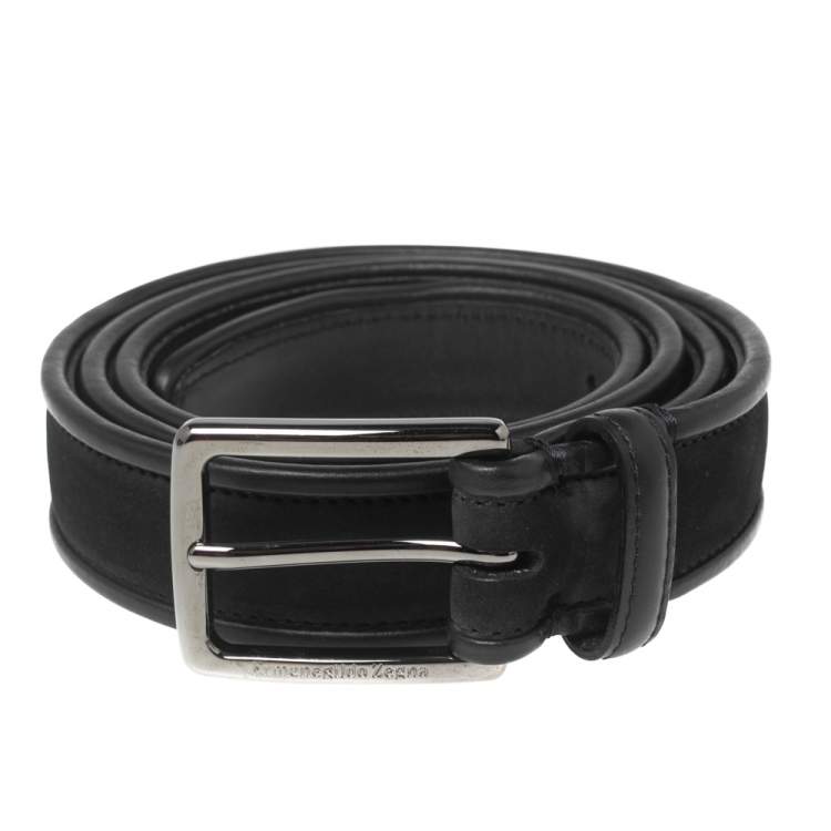 Ermenegildo Zegna Black Suede and Leather Buckle Belt 105CM