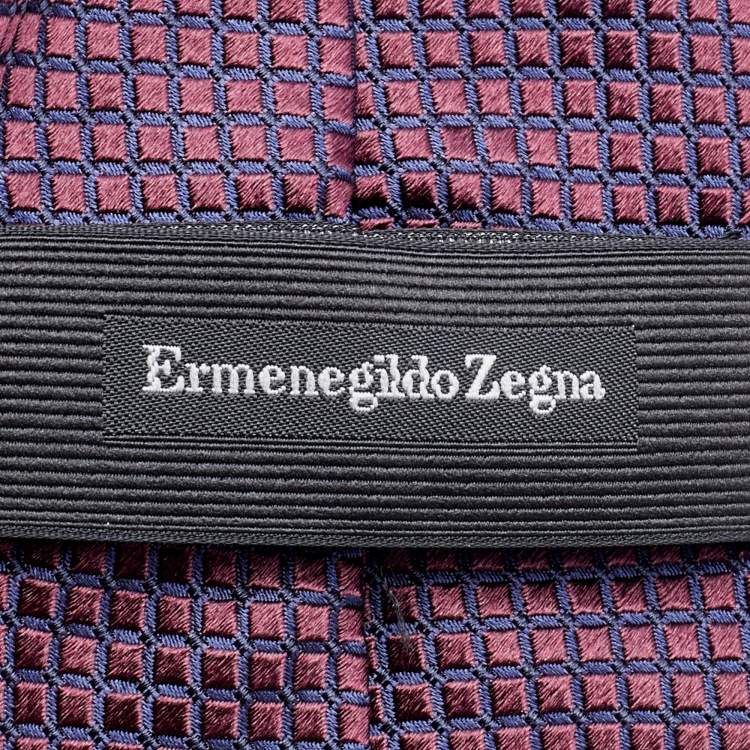 Pre Owned Ermenegildo Zegna Burgundy Checked Jacquard Silk Tie