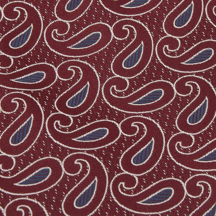Pre Owned Ermenegildo Zegna Burgundy Paisley Jacquard Silk Tie