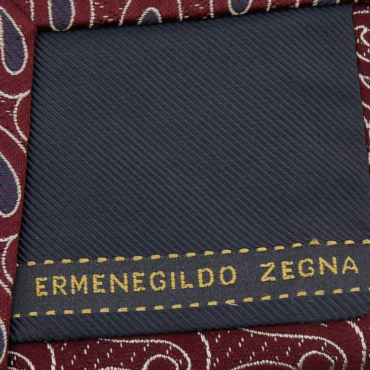 Pre Owned Ermenegildo Zegna Burgundy Paisley Jacquard Silk Tie