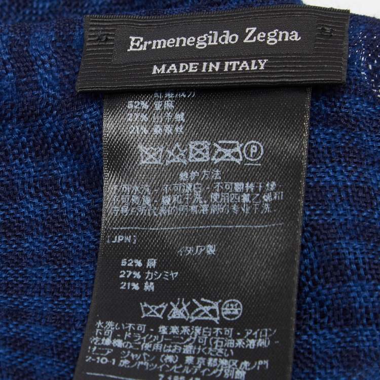 Pre Owned Ermenegildo Zegna Blue Gingham Check Linen Blend Scarf