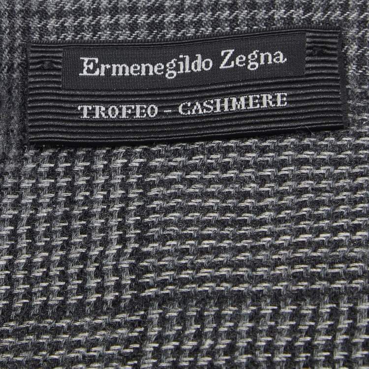 Pre Owned Ermenegildo Zegna Grey Basket Weave Check Cashmere Scarf