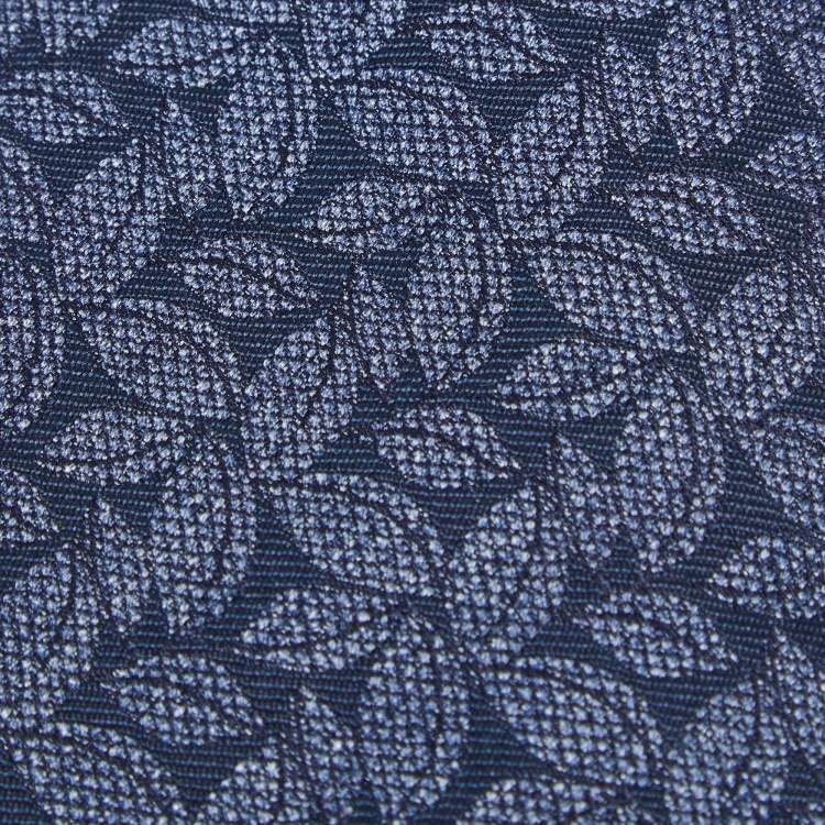 Pre Owned Ermenegildo Zegna Blue Leaf Motif Jacquard Silk Tie
