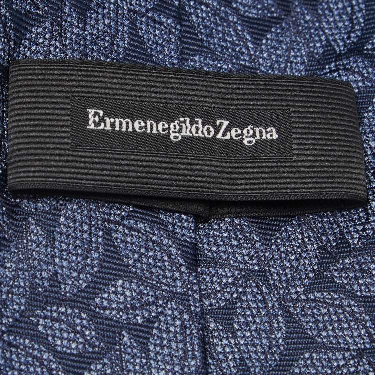 Pre Owned Ermenegildo Zegna Blue Leaf Motif Jacquard Silk Tie