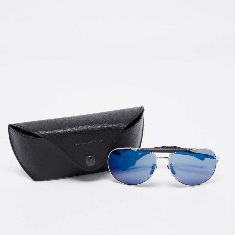 Pre Owned Ermenegildo Zegna Navy Blue SZ 3016 Aviator Mirrored Sunglasses