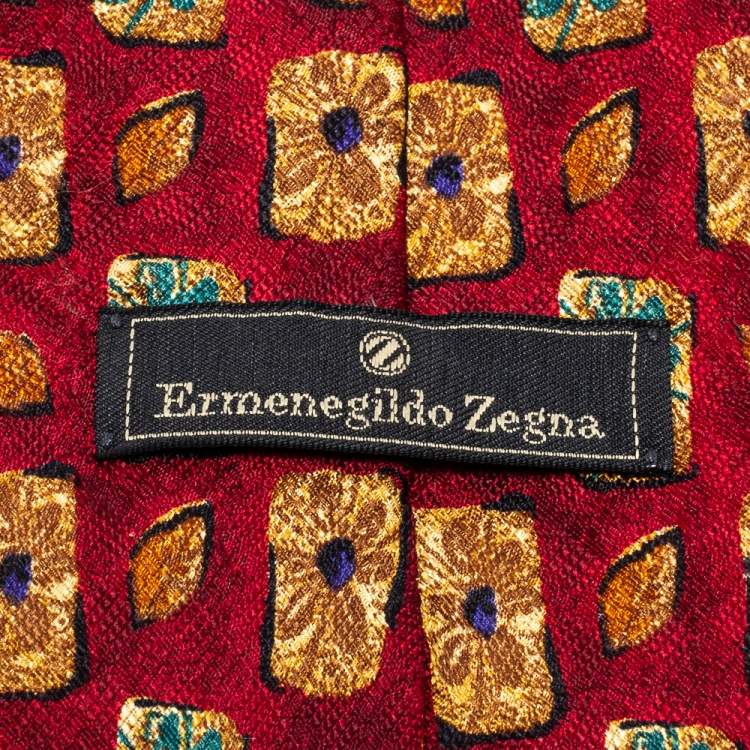 مملوكة مسبقًا Ermenegildo Zegna Burgundy Flower Pattern Jacquard Silk Tie