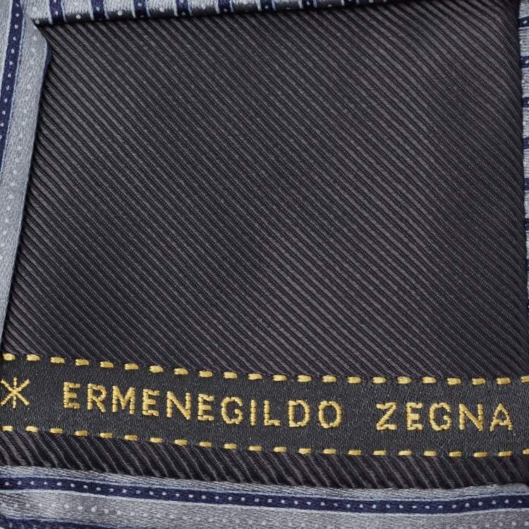 Pre Owned Ermenegildo Zegna Grey & Blue Striped Silk Tie