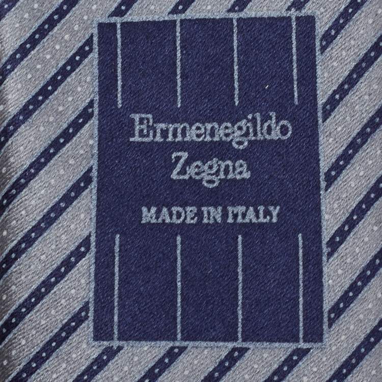 Pre Owned Ermenegildo Zegna Grey & Blue Striped Silk Tie