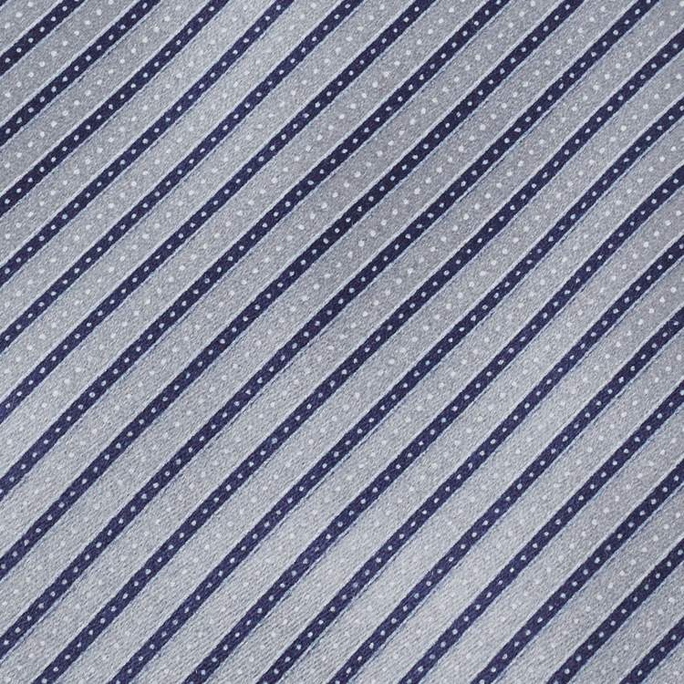 Pre Owned Ermenegildo Zegna Grey & Blue Striped Silk Tie