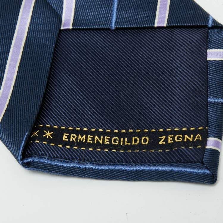 Pre Owned Ermenegildo Zegna Blue Striped Silk Tie