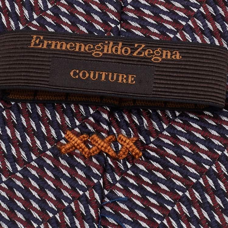 Pre Owned Ermenegildo Zegna Couture Tricolor Patterned Silk Tie