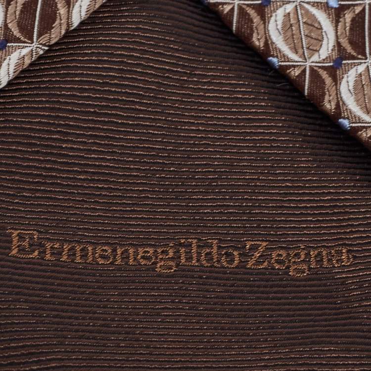 Pre Owned Ermenegildo Zegna Brown Geometric Pattern Jacquard Silk Tie