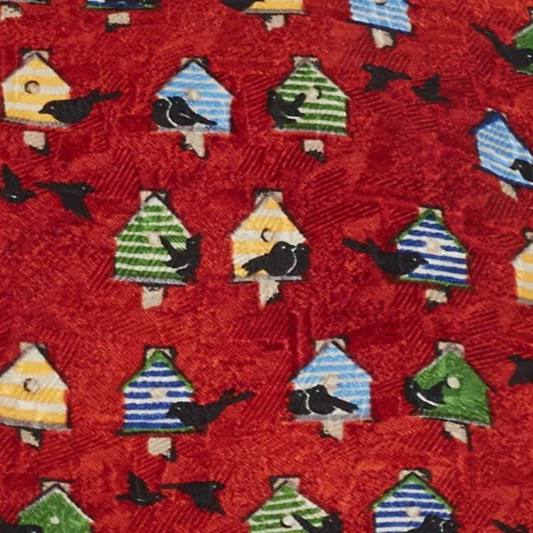 Pre Owned Ermenegildo Zegna Crimson Red Tree House Print Silk Tie 