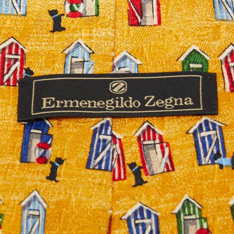 Pre Owned Ermenegildo Zegna Yellow Printed Silk Traditional Tie