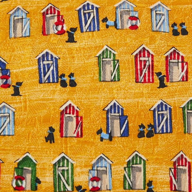Pre Owned Ermenegildo Zegna Yellow Printed Silk Traditional Tie