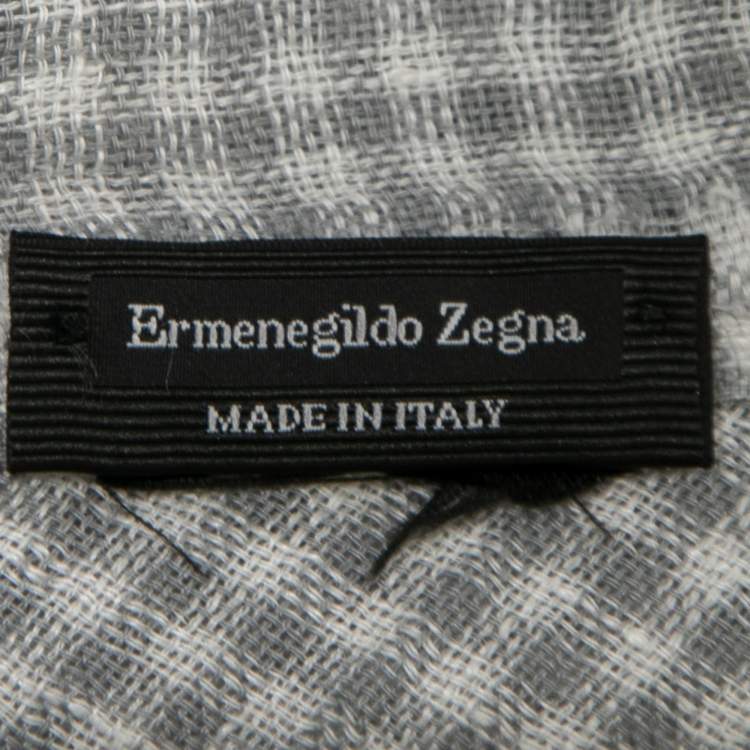 Pre Owned Ermenegildo Zegna Grey Houndstooth Wool Blend Scarf