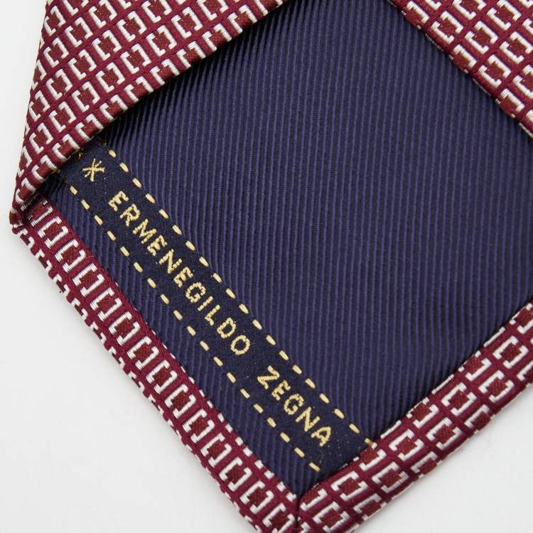 Pre Owned Ermenegildo Zegna Brown Patterned Silk Tie