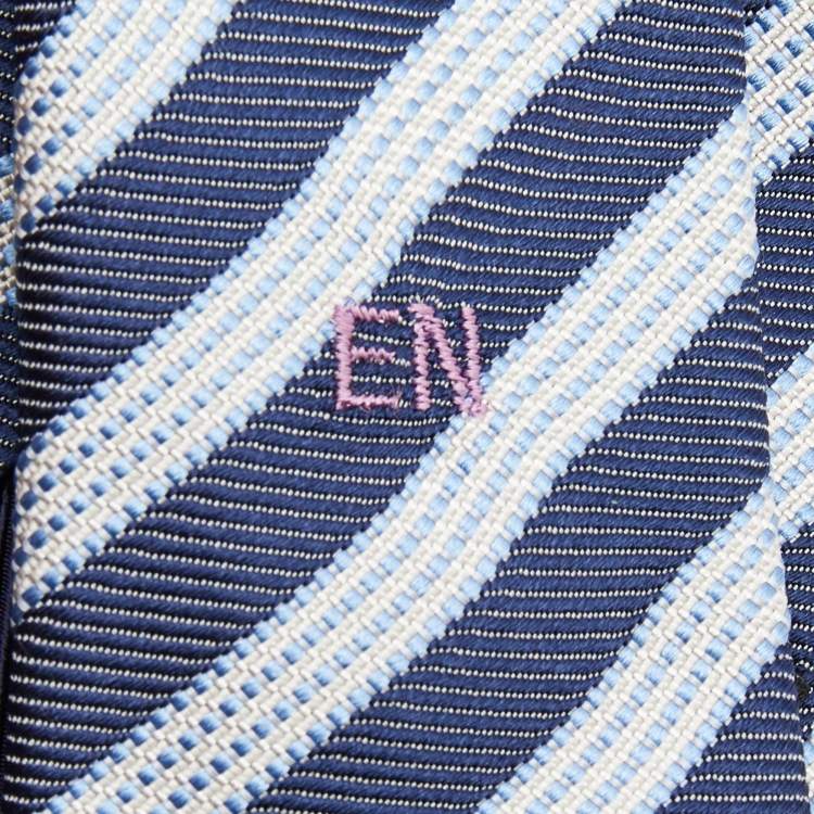 Pre Owned Ermenegildo Zegna Su Misura Blue Diagonal Stripe Patterned Silk Tie