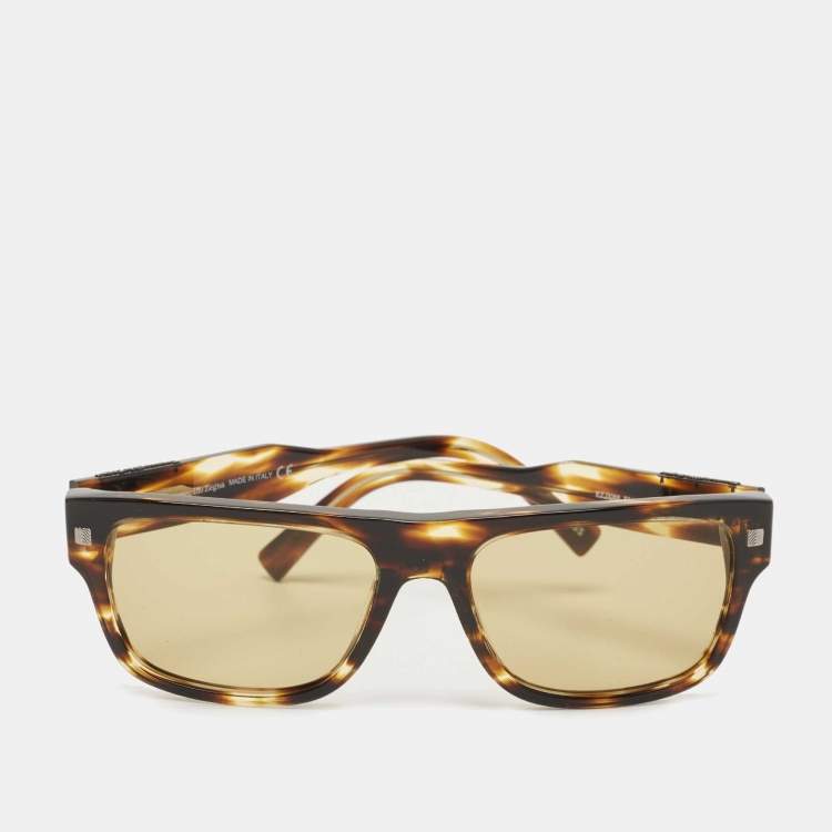 Pre Owned Ermenegildo Zegna Brown Tortoise EZ0088 Rectangle Sunglasses