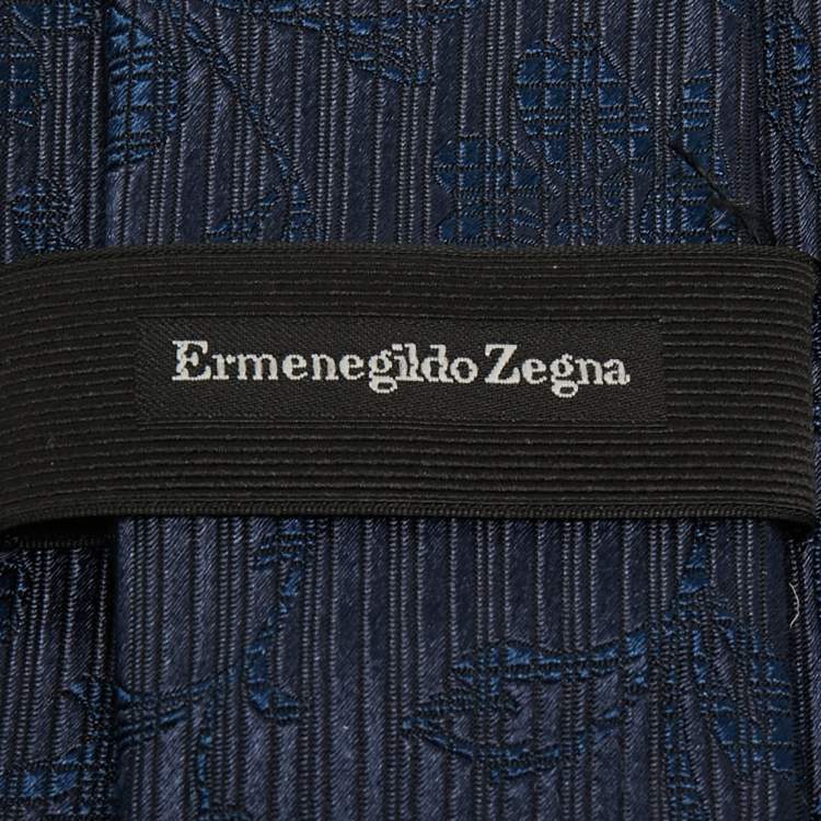 Pre Owned Ermenegildo Zegna Navy Blue Floral Patterned Silk Tie