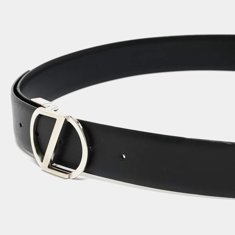 Pre Owned Ermenegildo Zegna Black Leather Reversible Buckle Belt 105 CM