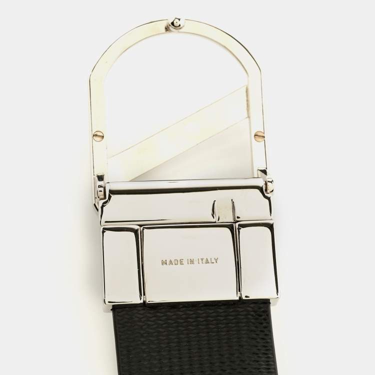Pre Owned Ermenegildo Zegna Black Leather Reversible Buckle Belt 105 CM