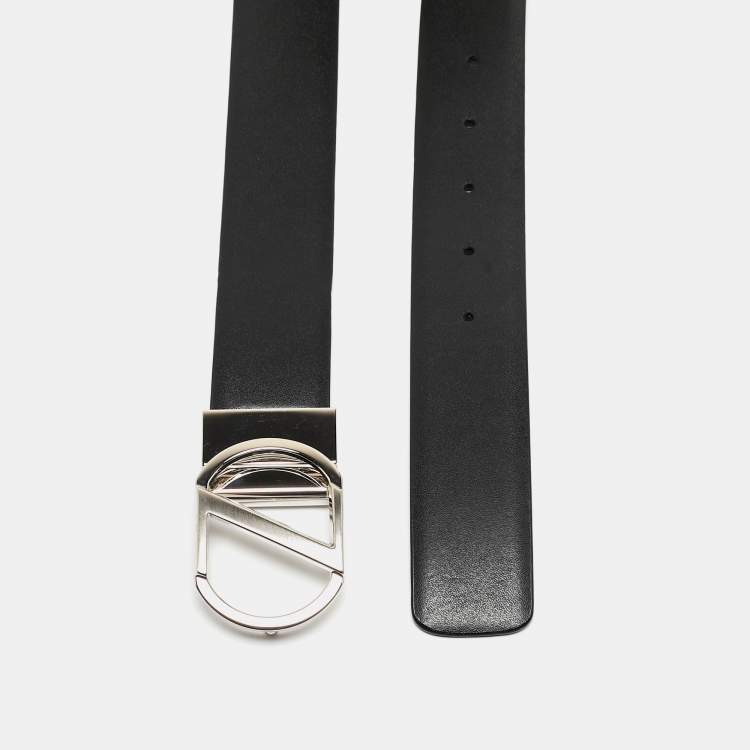 Pre Owned Ermenegildo Zegna Black Leather Reversible Buckle Belt 105 CM