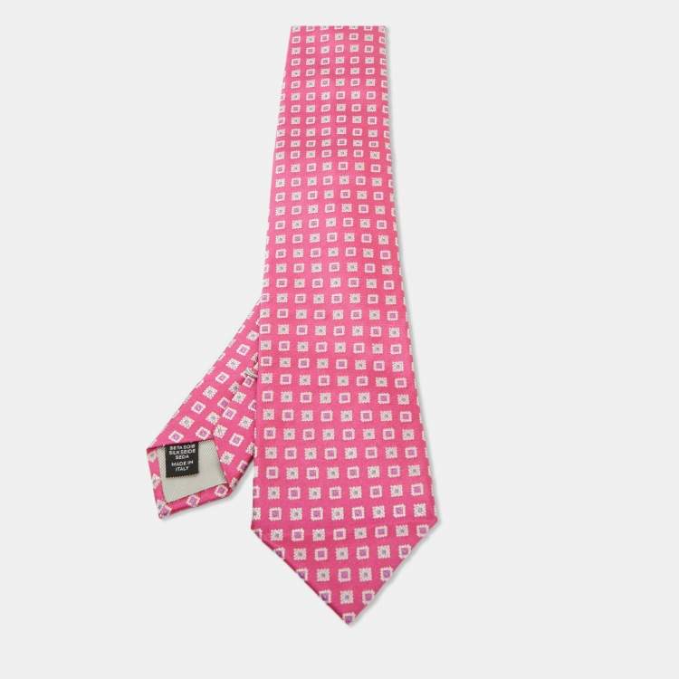 Pre Owned Ermenegildo Zegna Pink Silk Jacquard Tie 