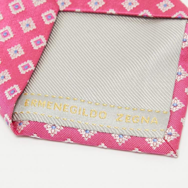 Pre Owned Ermenegildo Zegna Pink Silk Jacquard Tie 