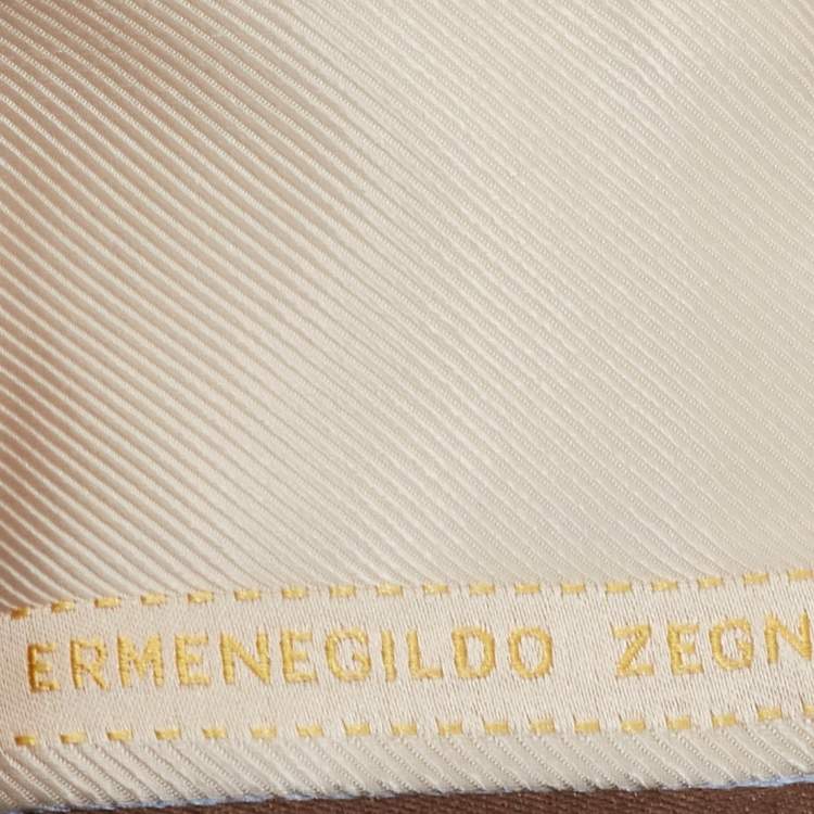 Pre Owned Ermenegildo Zegna Off White Striped Silk and Linen Tie