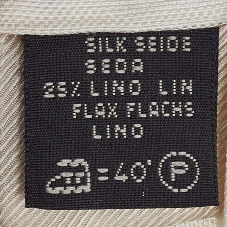 Pre Owned Ermenegildo Zegna Off White Striped Silk and Linen Tie